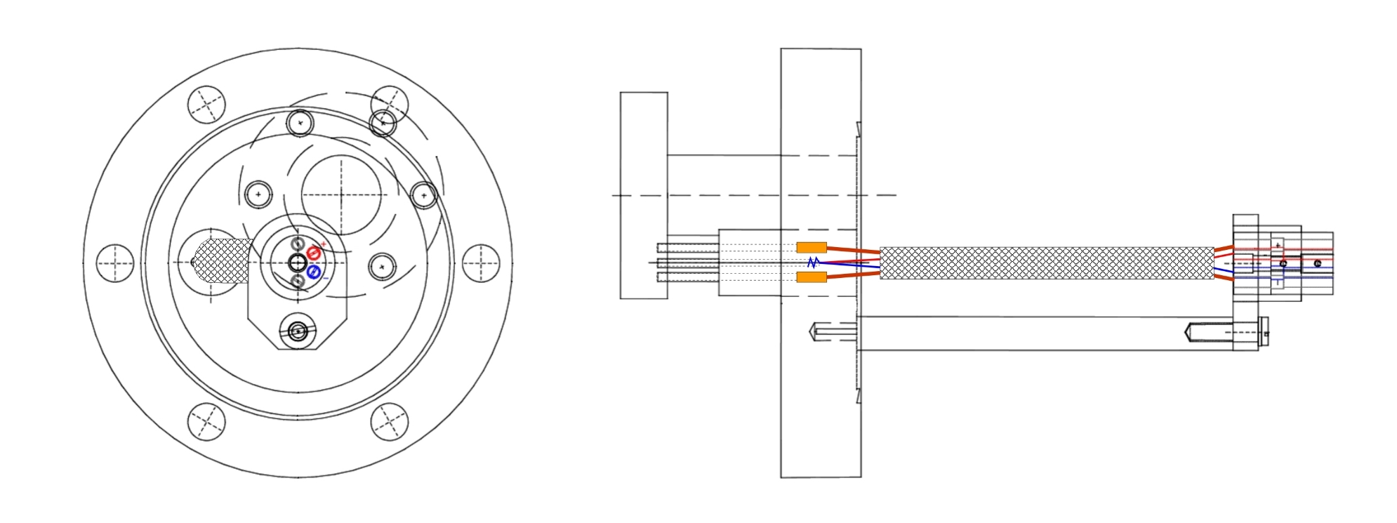 CF40 flangs with electrical feed through and CF16 flange