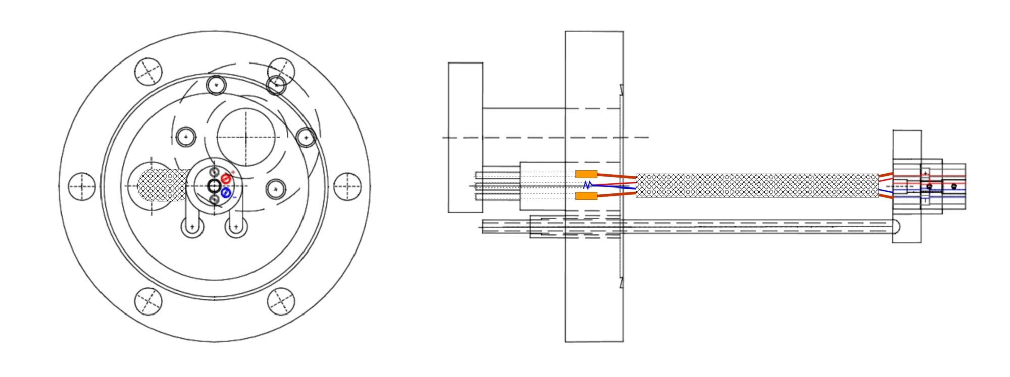CF40 flangs with electrical feed through and CF16 flange
